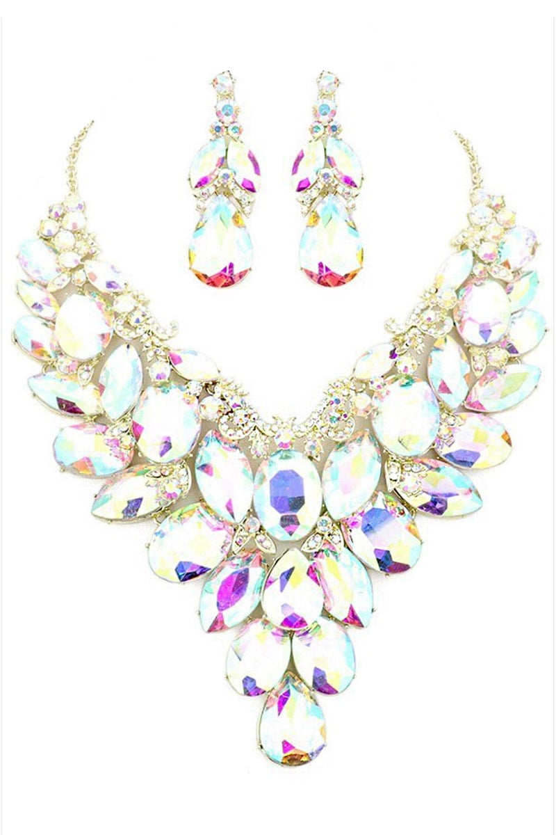 Bubble Rhinestone Statement Necklace & Earring Set in AB