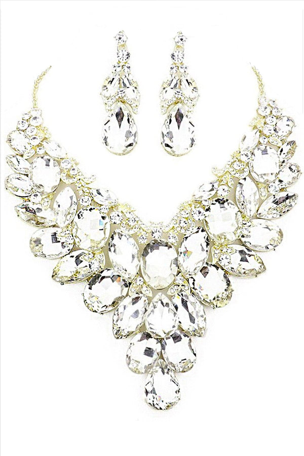 Bubble Rhinestone Statement Necklace & Earring Set in Gold