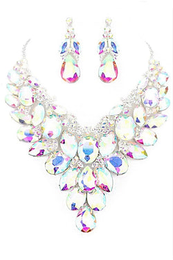 Bubble Rhinestone Statement Necklace & Earring Set in Silver AB