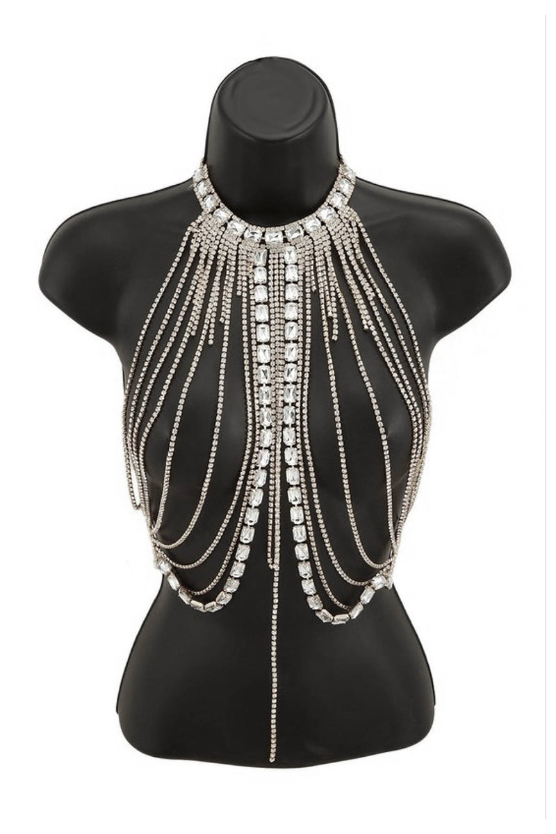 Silver Rhinestone Multi Strand Necklace