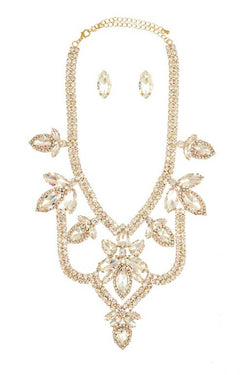 Marquis Chandelier Rhinestone Statement Necklace & Earring Set in Gold
