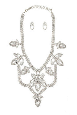 Marquis Chandalier Rhinestone Statement Necklace & Earring Set in Silver
