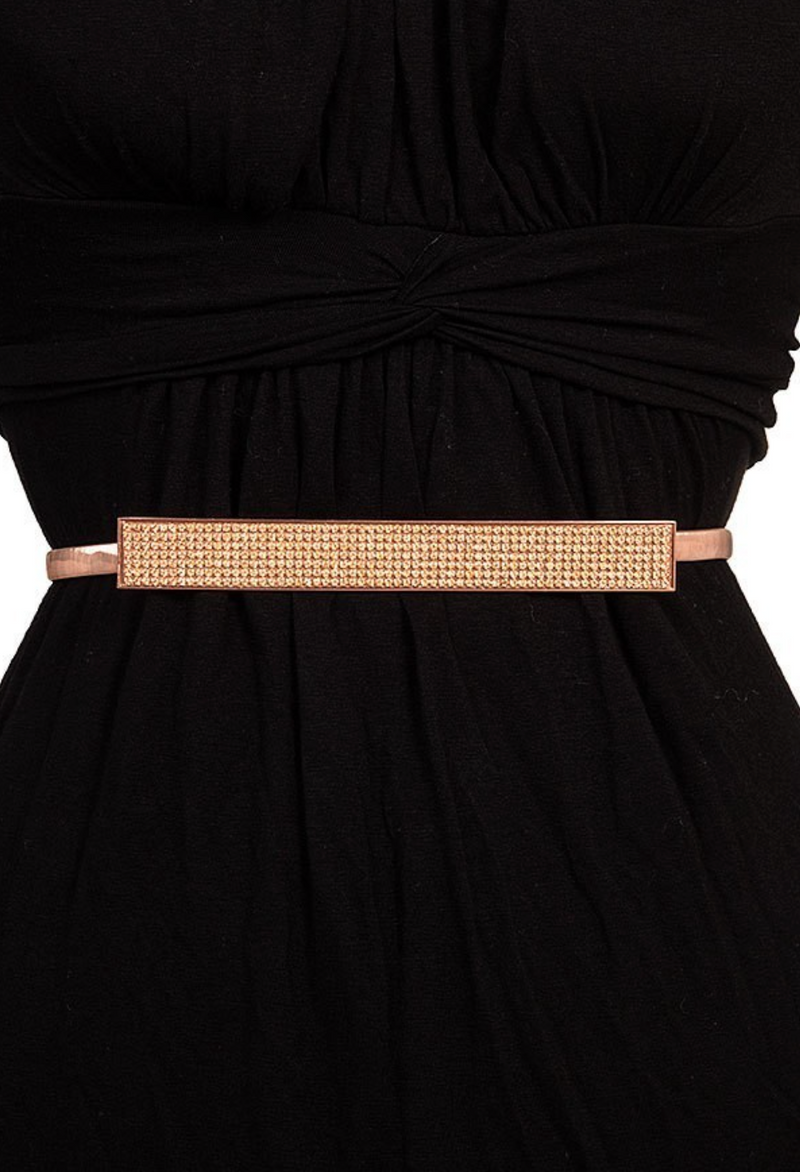 Rose Gold Rhinestone Bar Stretch Belt