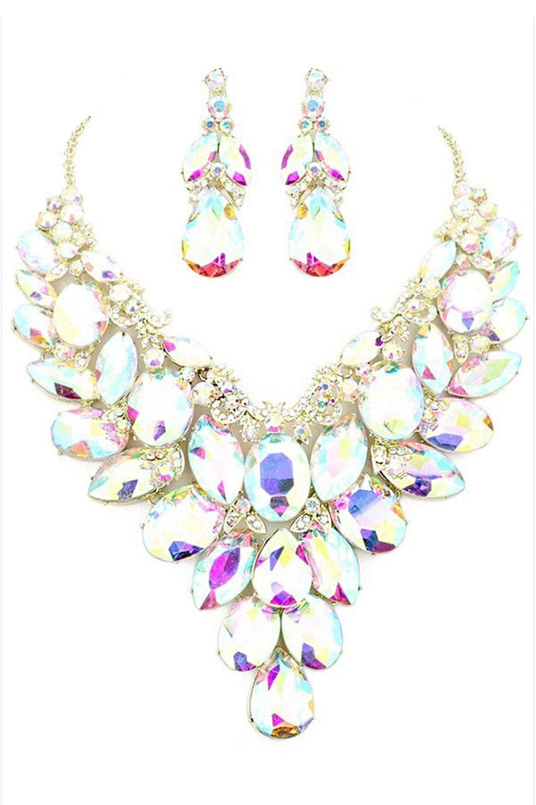 Bubble Rhinestone Statement Necklace & Earring Set in AB