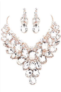 Bubble Rhinestone Statement Necklace & Earring Set in Rose Gold