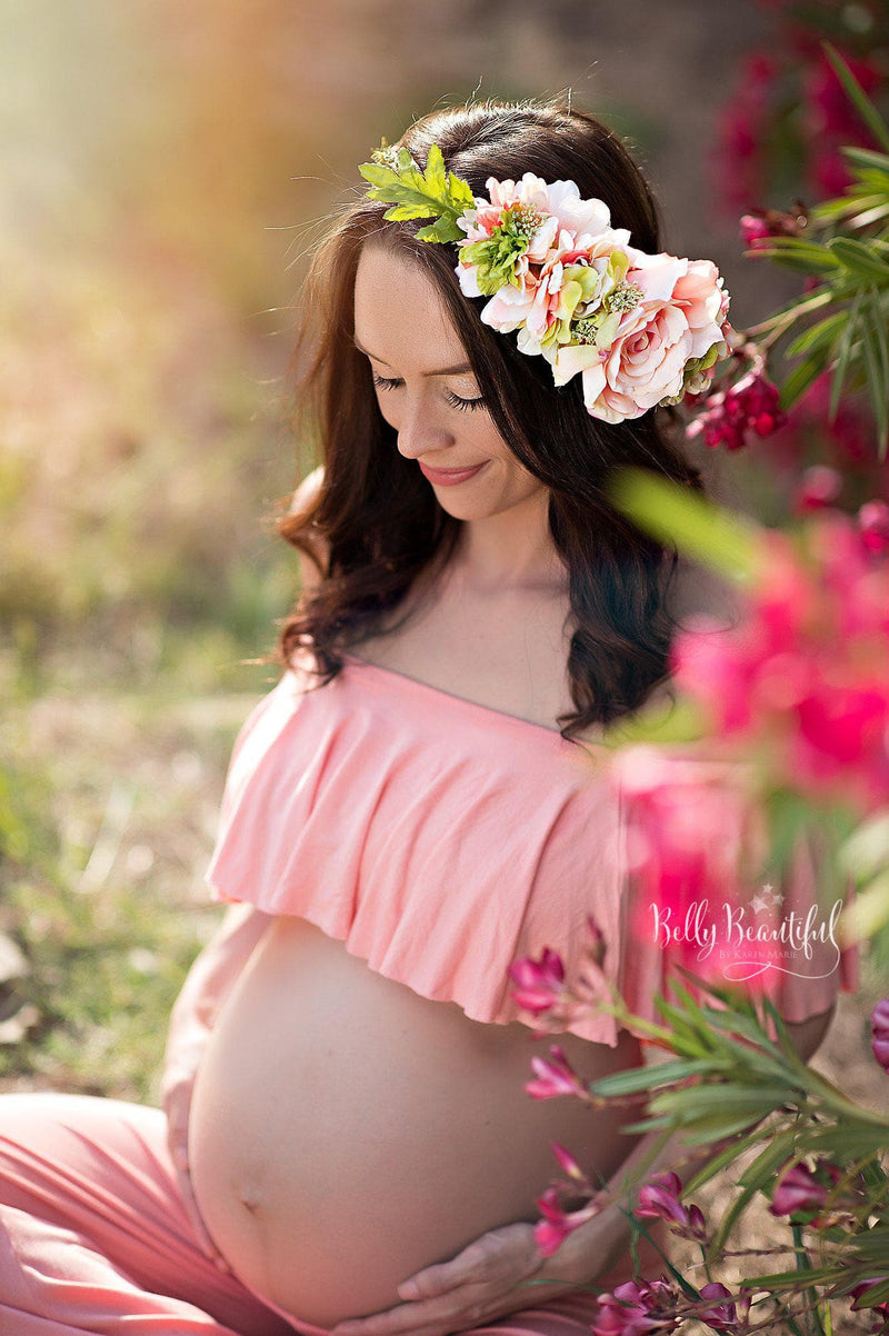 Floral Maternity Bra Crown and Bottoms Pregnancy Photos 