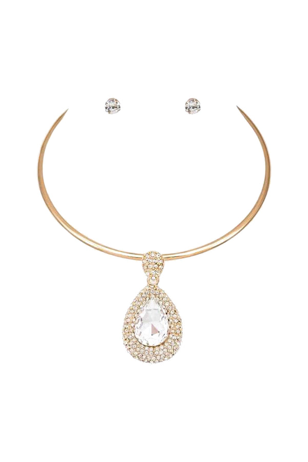 Omega Pave Pendant Necklace Set in Gold