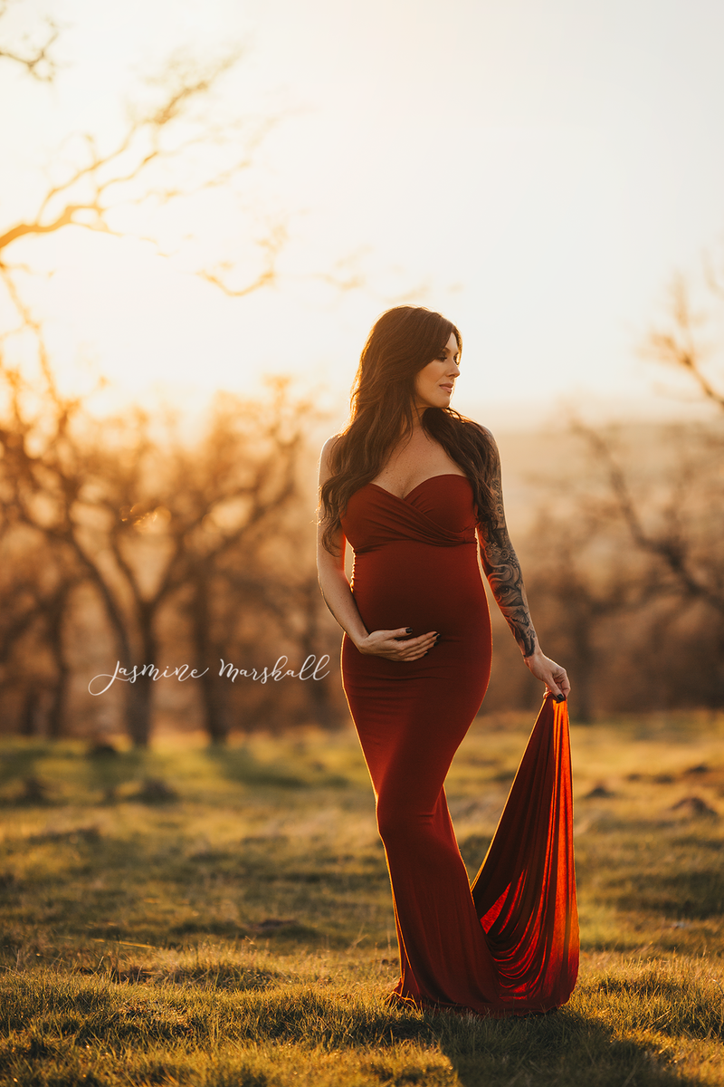 Pregnant mother in the Jessica Gown in by Sew Trendy Accessories.