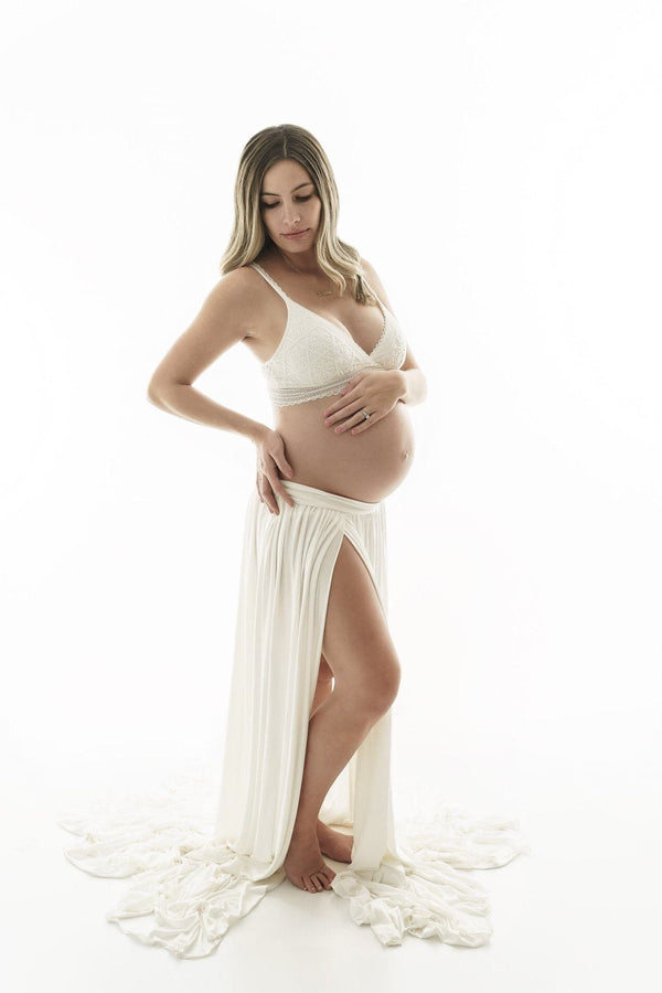 Gorgeous pregnant woman wearing Roma skirt by Sew Trendy Accessories